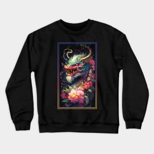 Dragon Vibrant Tropical Flower Tall Digital Oil Painting Portrait 5 Crewneck Sweatshirt